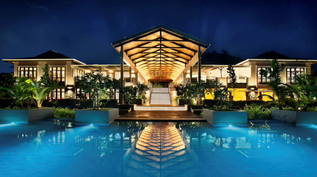 Nighttime image of Kempinski Seychelles Resort